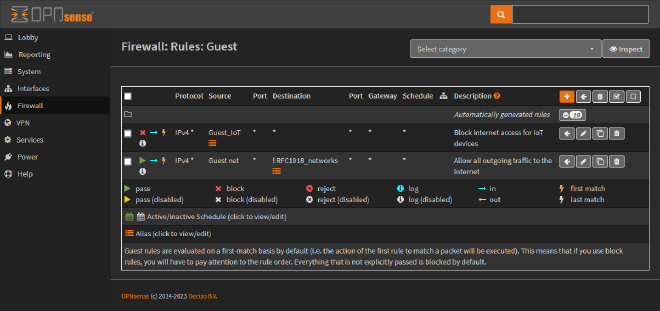 Editing firewall rules in the OPNsense web GUI