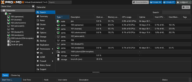 The Proxmox web GUI