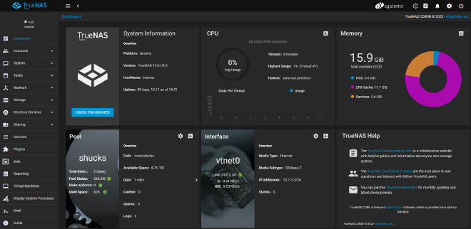 The TrueNAS Core web GUI